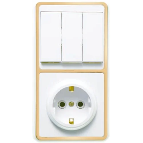 Блок БКВР-033 Бэлла (3-кл. выкл. + розетка с заземл.) зол. Кунцево 5844